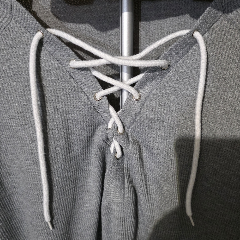 SHEIN Gray Lace-Up Long Sleeve Hoodie - Picture 4 of 6